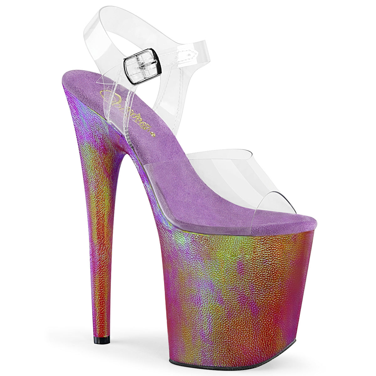 Pleaser Womens Sandals FLAMINGO-808WR Clr/Purple Hologram Wrapped