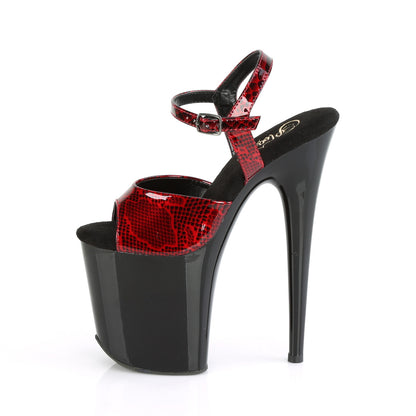 Pleaser Womens Sandals FLAMINGO-809SP Red Snake Print Pat/Blk