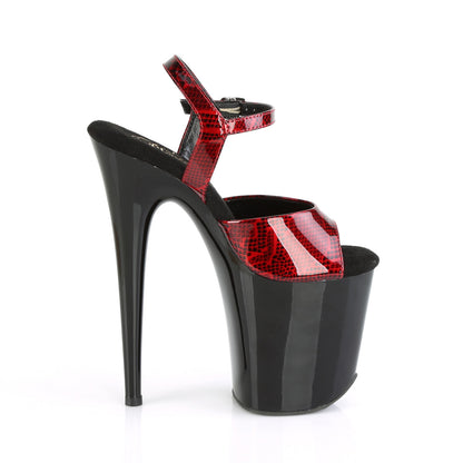 Pleaser Womens Sandals FLAMINGO-809SP Red Snake Print Pat/Blk
