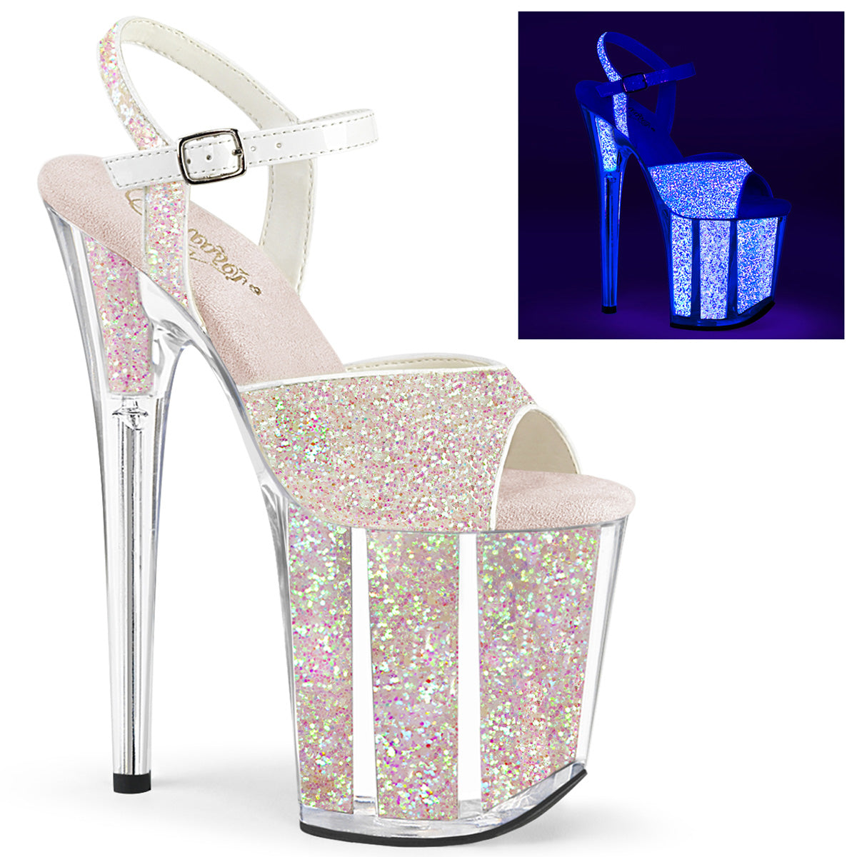 Pleaser Womens Sandals FLAMINGO-810UVG Neon Opal Glitter/Neon Opal Glitter