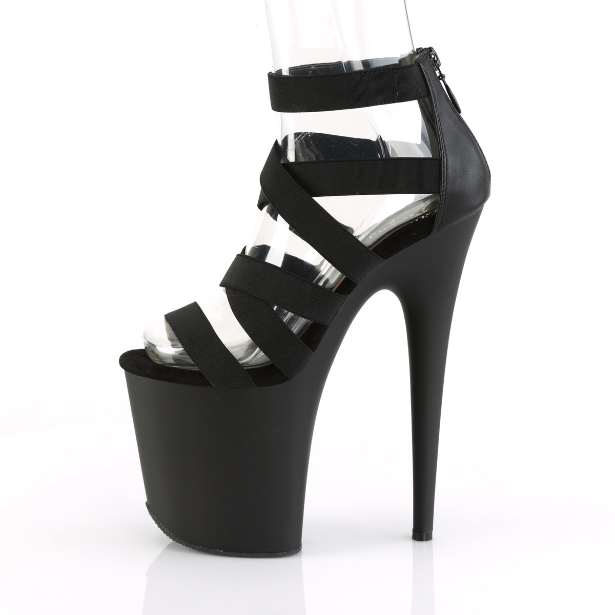 Pleaser Womens Sandals FLAMINGO-859 Blk Elastic Band-Faux Leather/Blk Matte