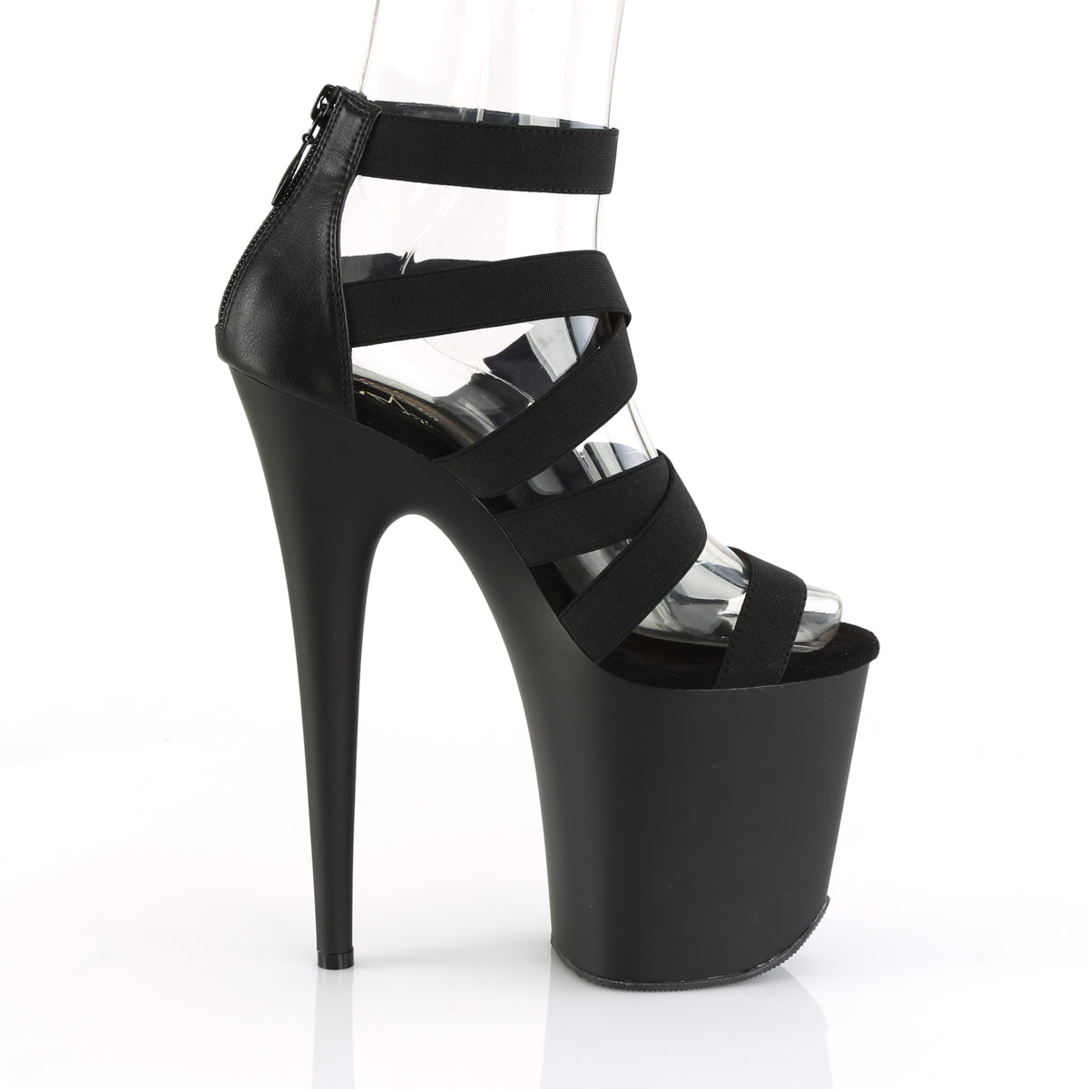 Pleaser Womens Sandals FLAMINGO-859 Blk Elastic Band-Faux Leather/Blk Matte