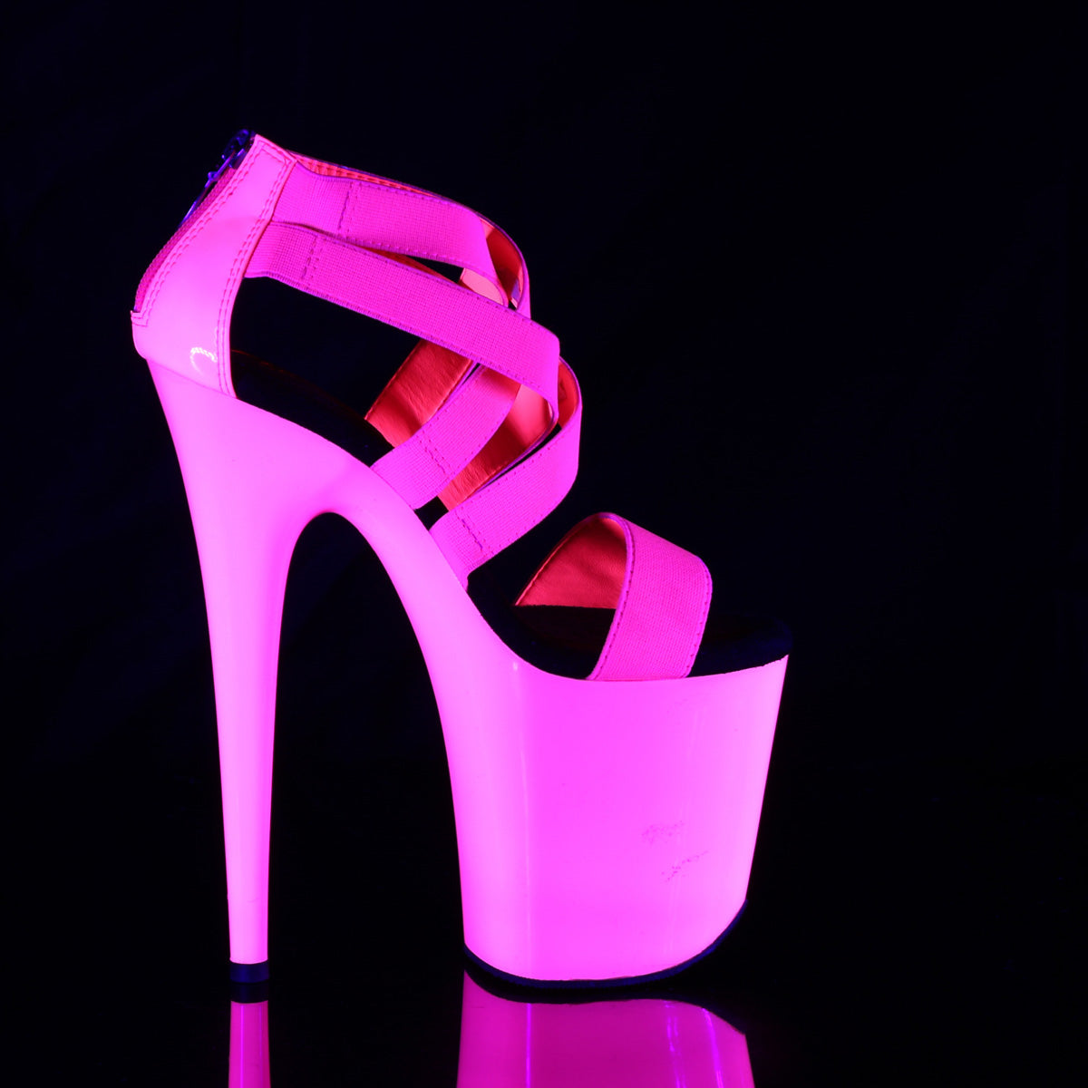 Pleaser Womens Sandals FLAMINGO-869UV Neon H. Pink Elastic Band-Pat/Neon H. Pink