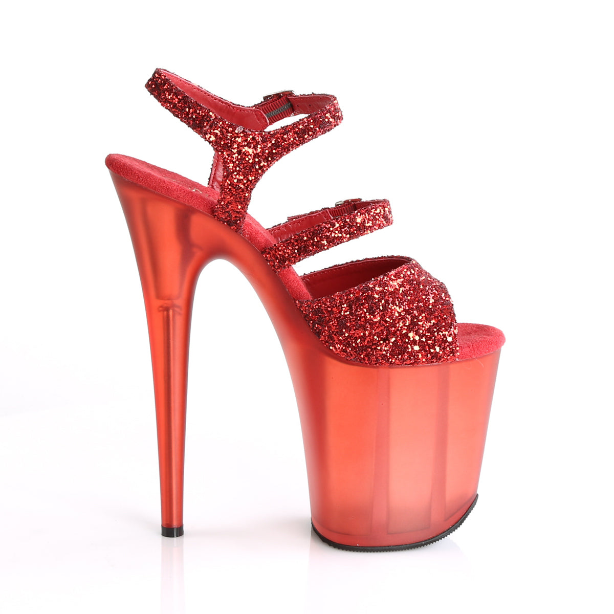 Pleaser Womens Sandals FLAMINGO-874 Red Glitter/Frosted Red