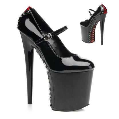 Pleaser Womens Sandals FLAMINGO-887FH Blk-Red Pat/Blk