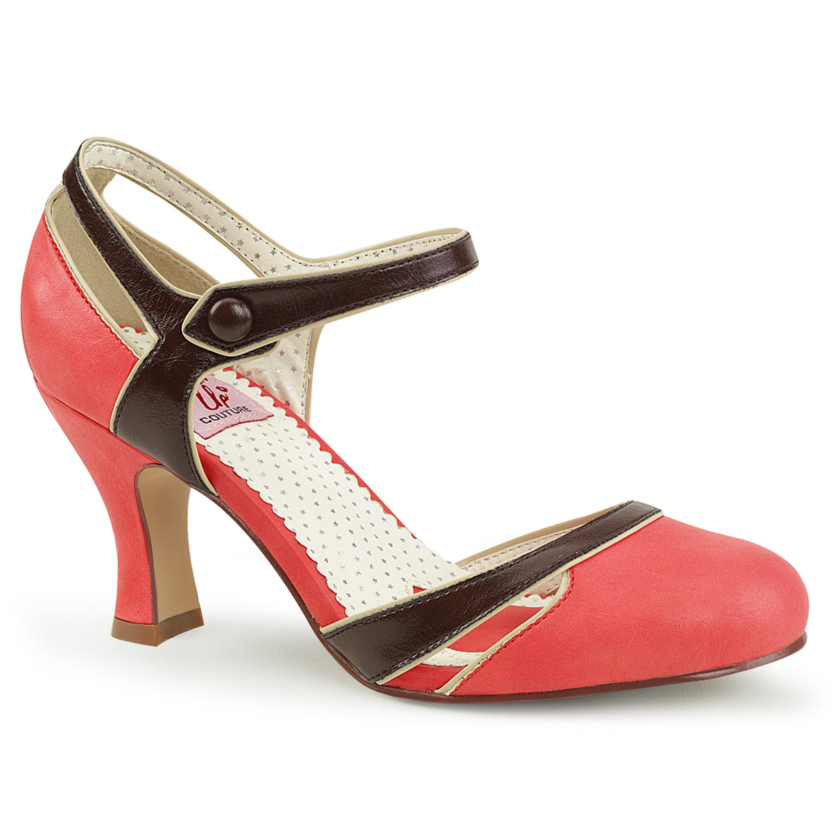 Pin Up Couture Womens Pumps FLAPPER-27 Salmon-D. Brown Faux Leather