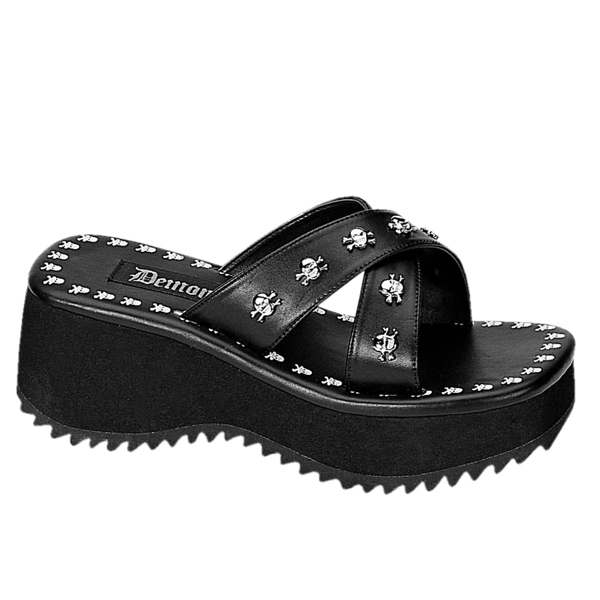 DemoniaCult Womens Sandals FLIP-05 Blk Vegan Leather
