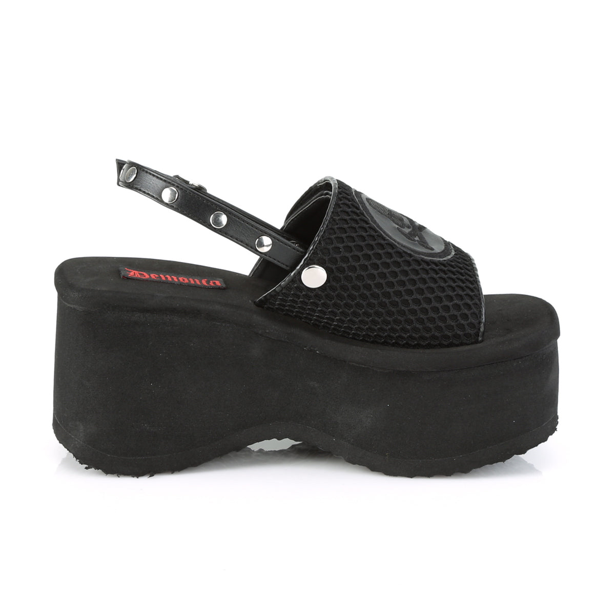 DemoniaCult Womens Sandals FUNN-32 Blk Fishnet-Vegan Leather