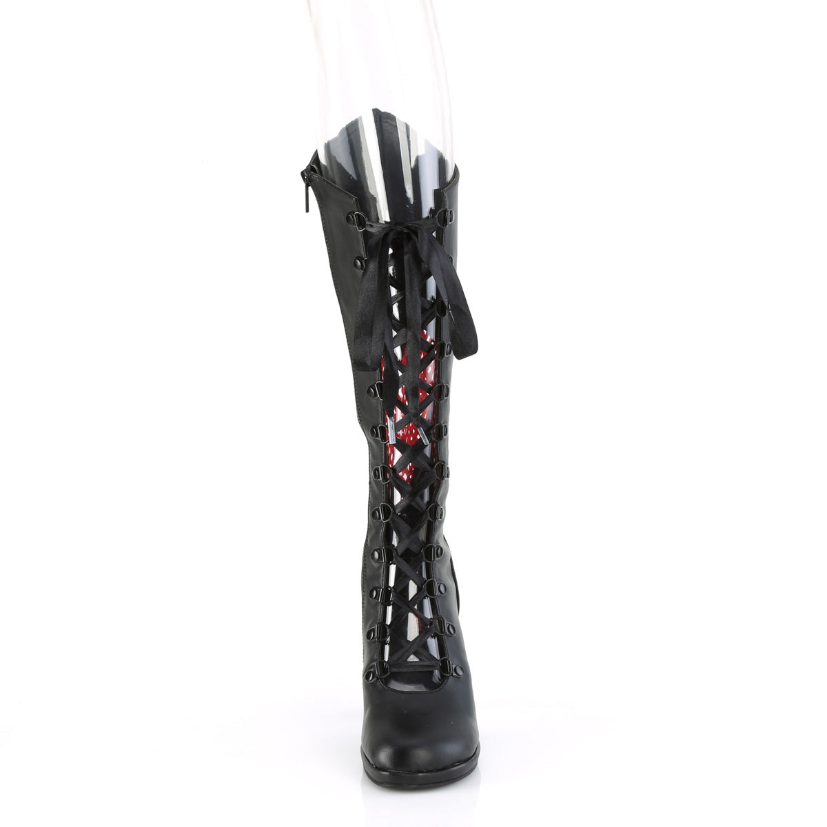 DemoniaCult  Boots GLAM-243 Blk Vegan Leather- Red Satin