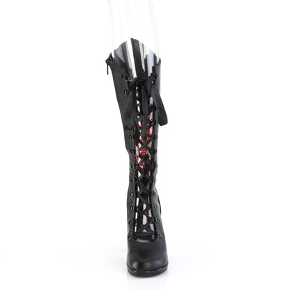 DemoniaCult  Boots GLAM-243 Blk Vegan Leather- Red Satin
