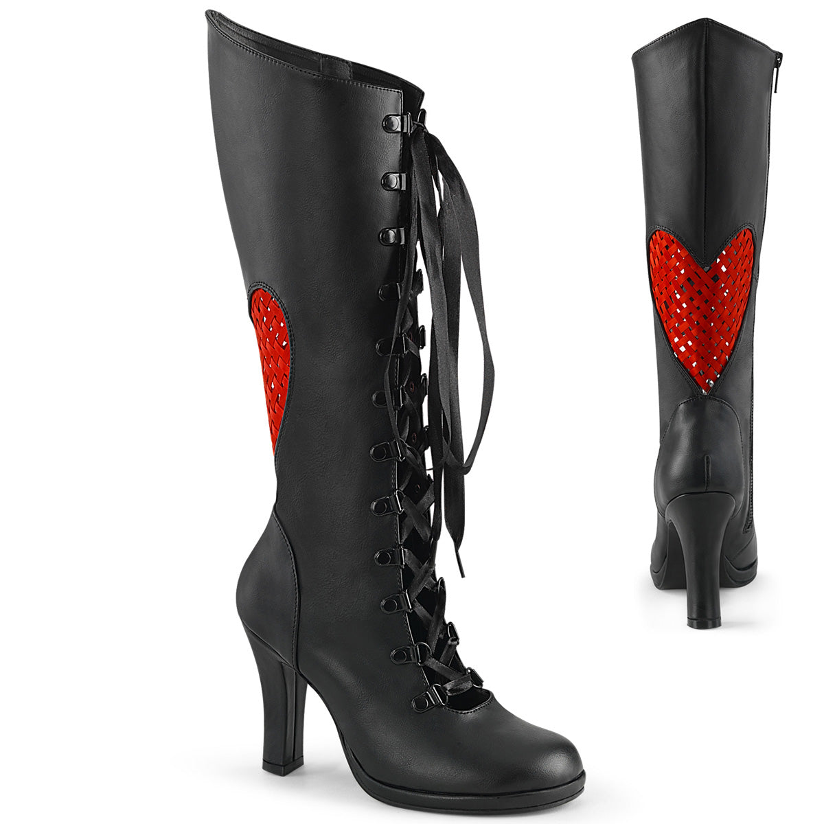 DemoniaCult  Boots GLAM-243 Blk Vegan Leather- Red Satin