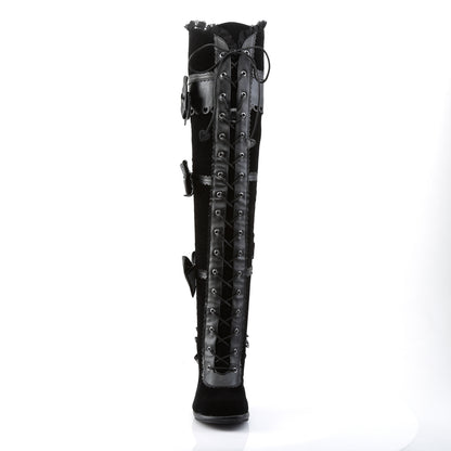 DemoniaCult Womens Boots GLAM-300 Blk Vegan Leather-Velvet
