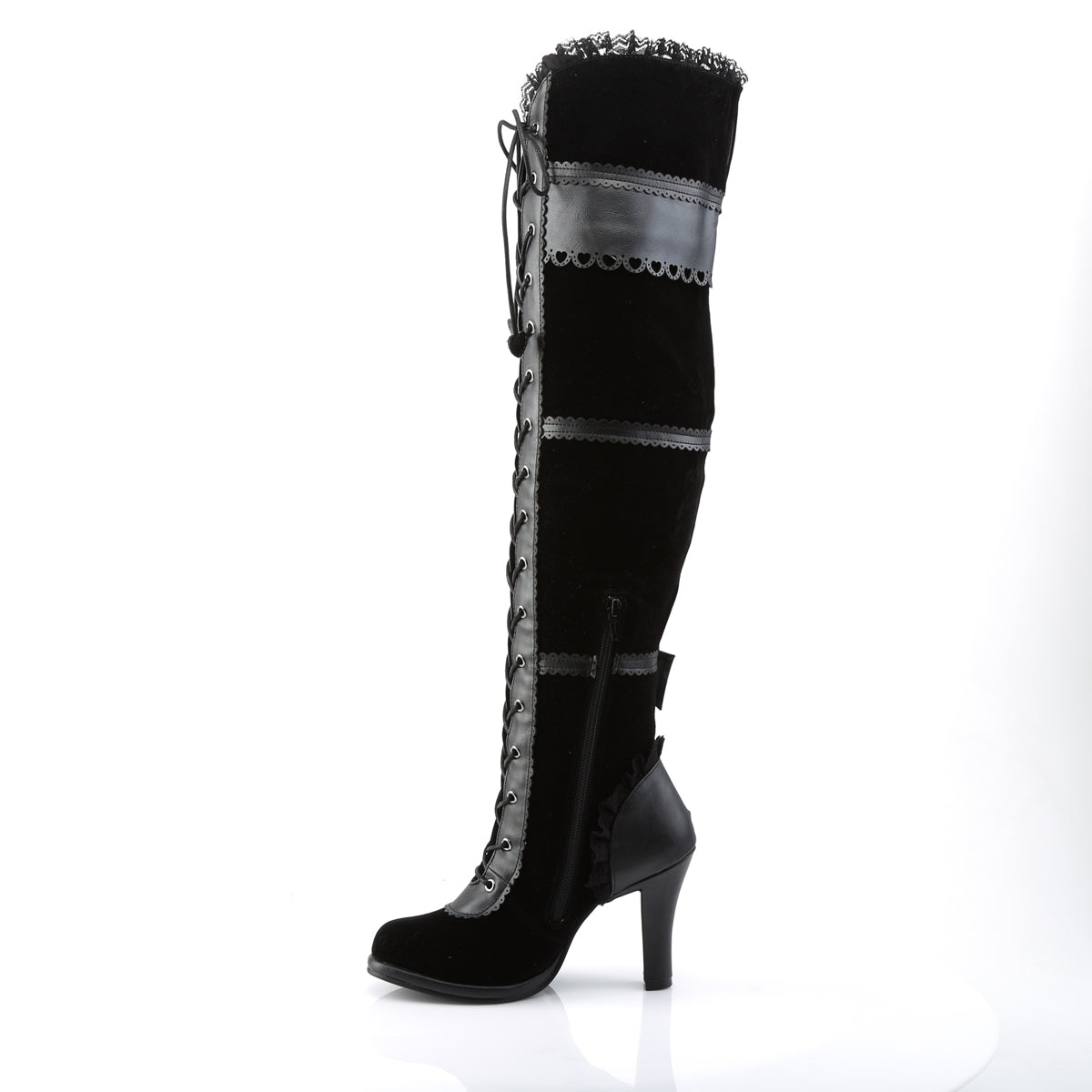 DemoniaCult Womens Boots GLAM-300 Blk Vegan Leather-Velvet
