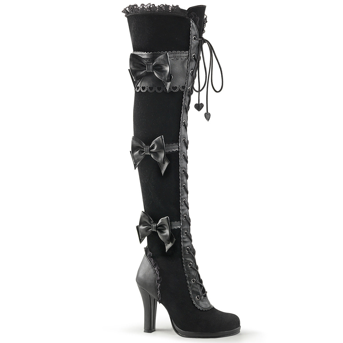 DemoniaCult Womens Boots GLAM-300 Blk Vegan Leather-Velvet