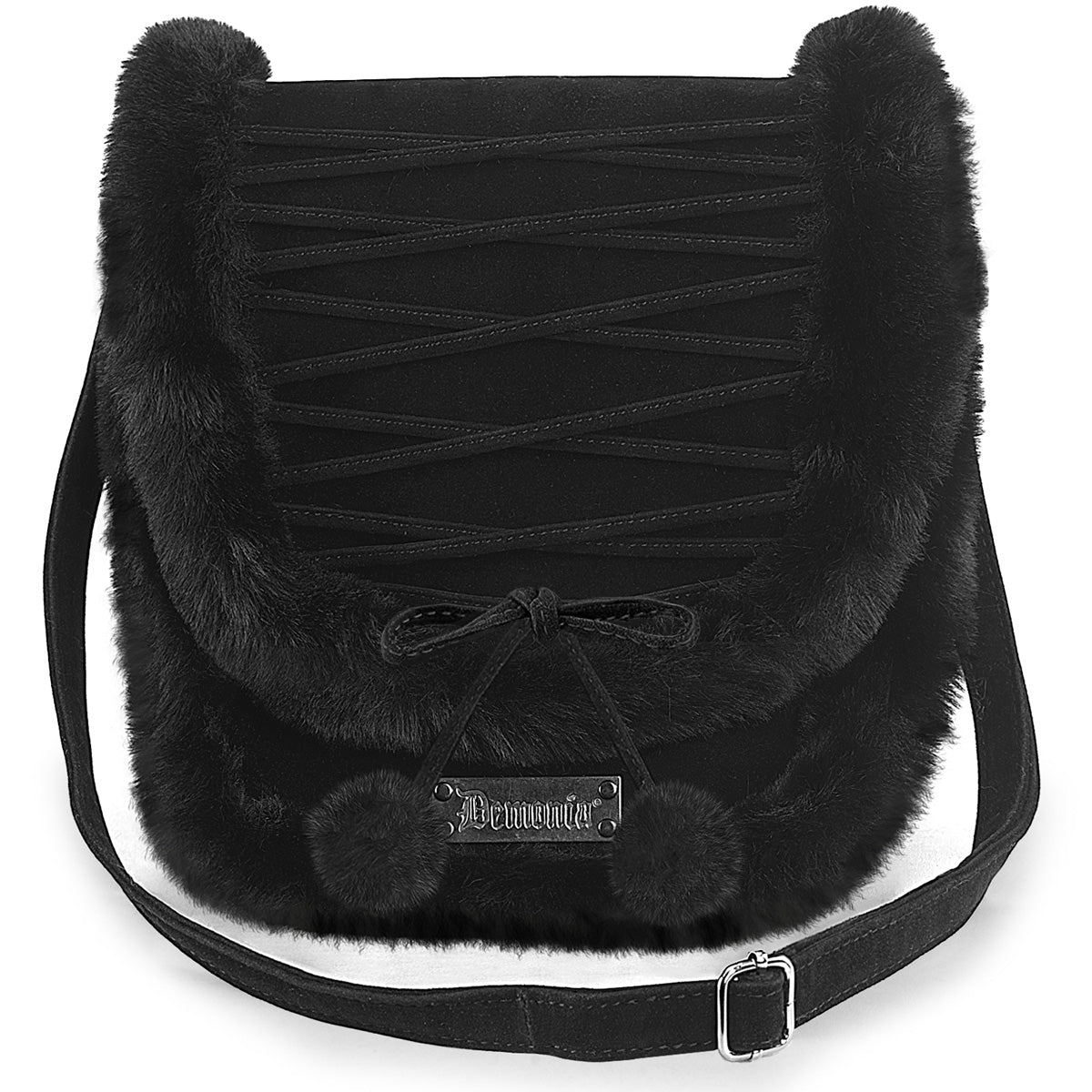 DemoniaCult Women's Handbags HB-663 BLK FAUX SUEDE-FAUX FUR