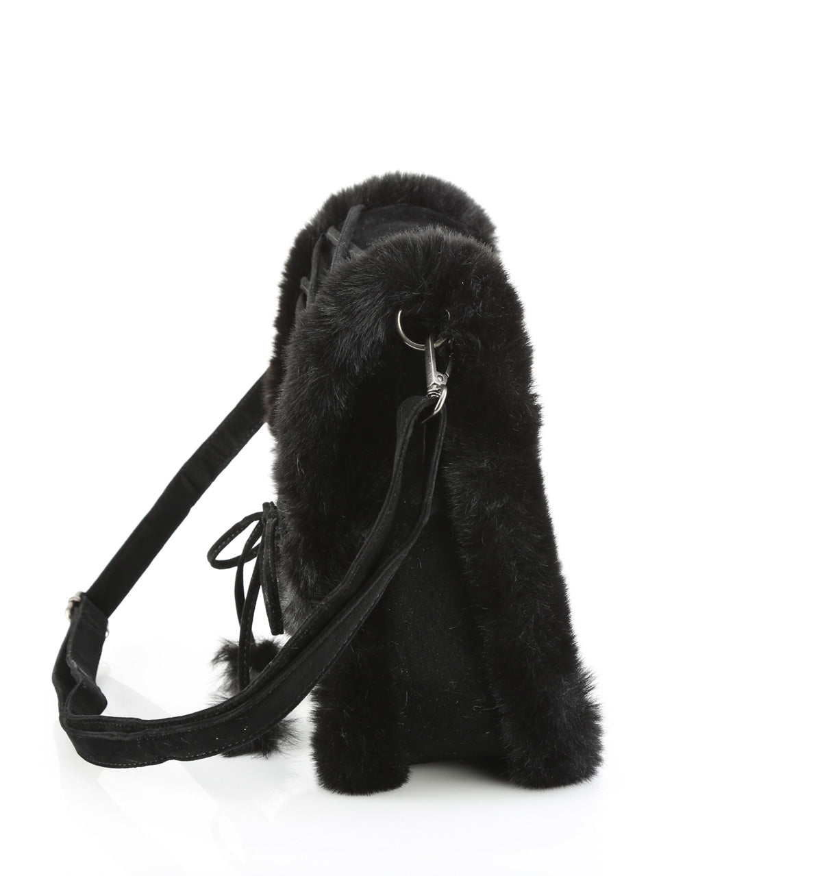 DemoniaCult Women's Handbags HB-663 BLK FAUX SUEDE-FAUX FUR