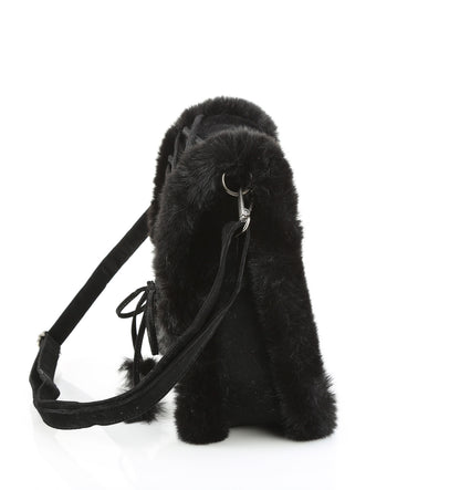 DemoniaCult Women's Handbags HB-663 BLK FAUX SUEDE-FAUX FUR