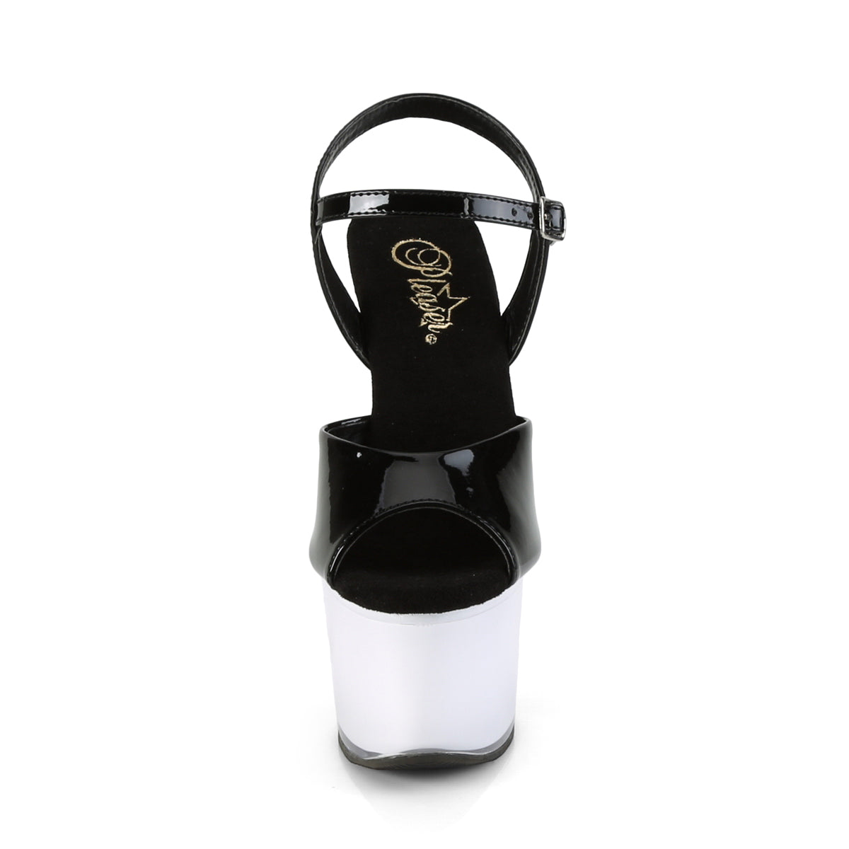 Pleaser Womens Sandals ILLUMINATOR-709 Blk Pat/White Glow