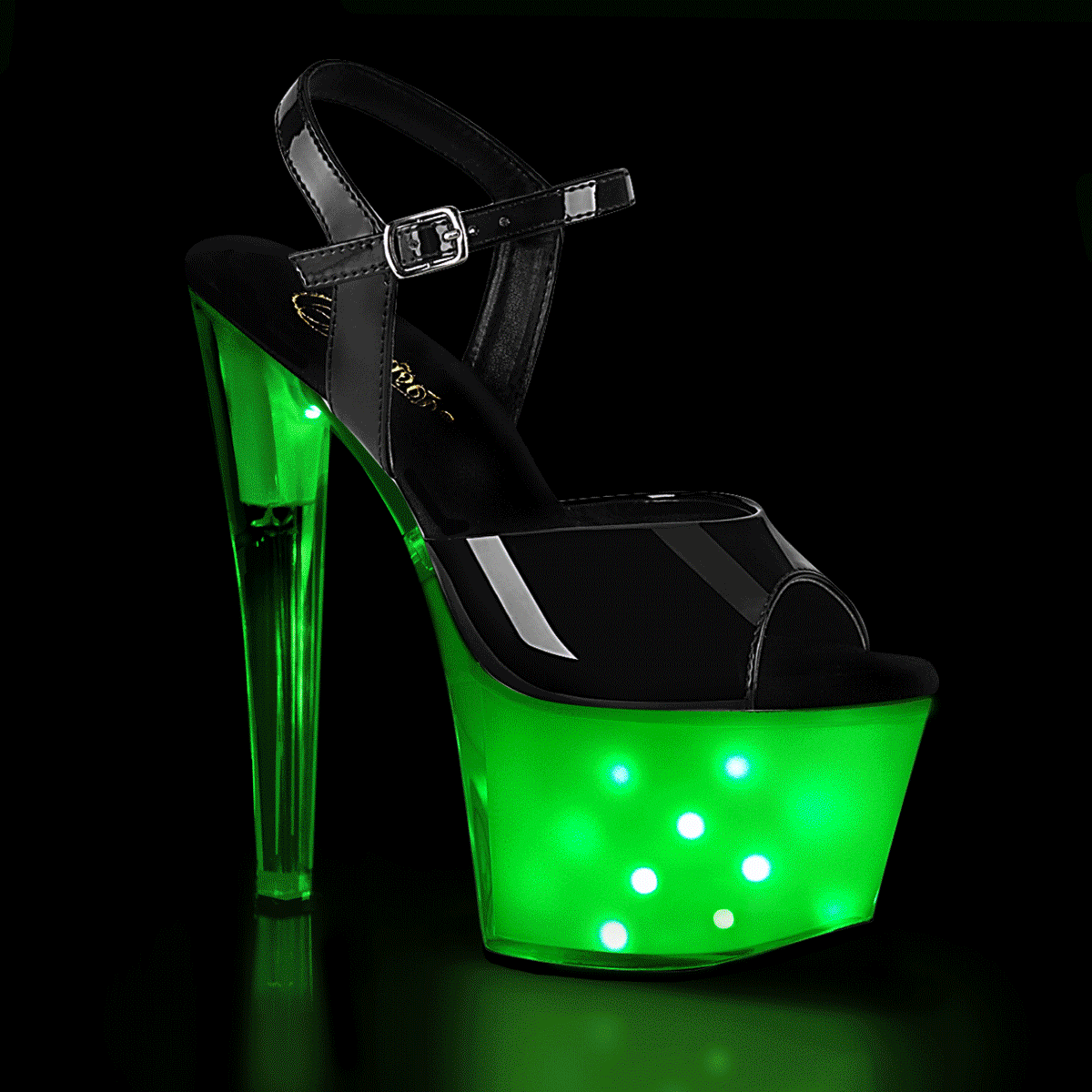 Pleaser Womens Sandals ILLUMINATOR-709 Blk Pat/White Glow