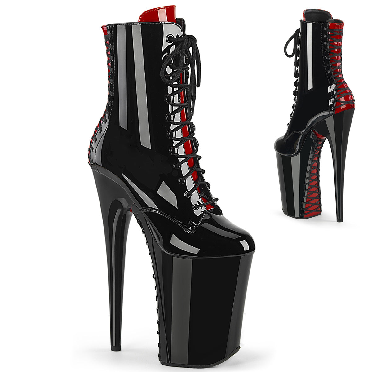 Pleaser  Ankle Boots INFINITY-1020FH Blk-Red Pat/Blk-Red