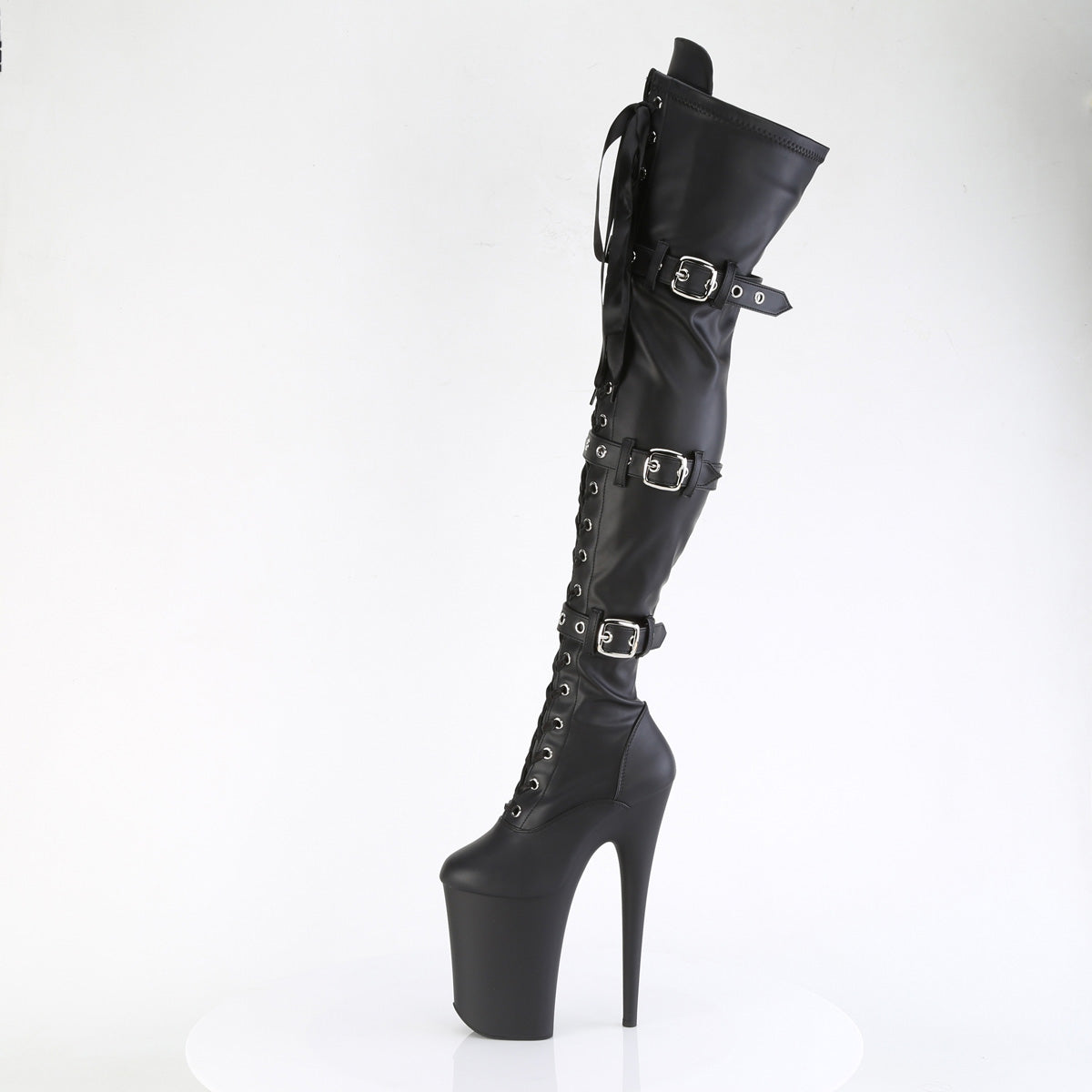 Pleaser Women's Platform Shoes INFINITY-3028 Blk Str Faux Le/Blk Matte