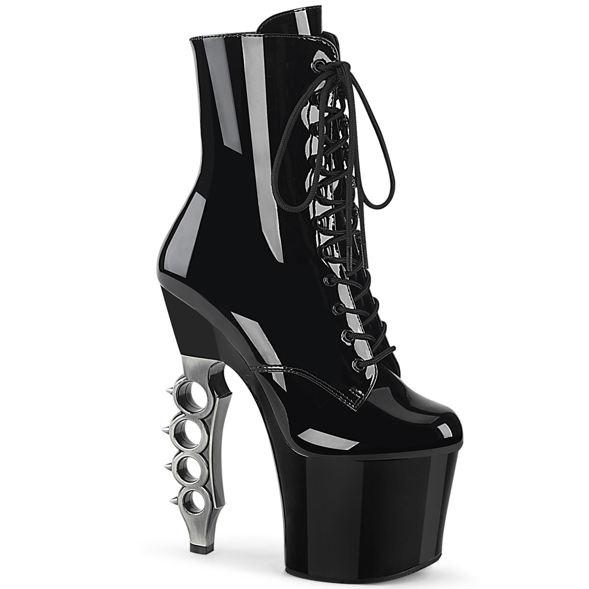 Pleaser Womens Ankle Boots IRONGRIP-1020 Blk Pat/Blk-Slv Brushed