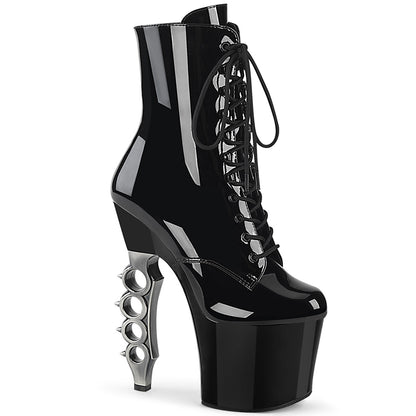 Pleaser Womens Ankle Boots IRONGRIP-1020 Blk Pat/Blk-Slv Brushed
