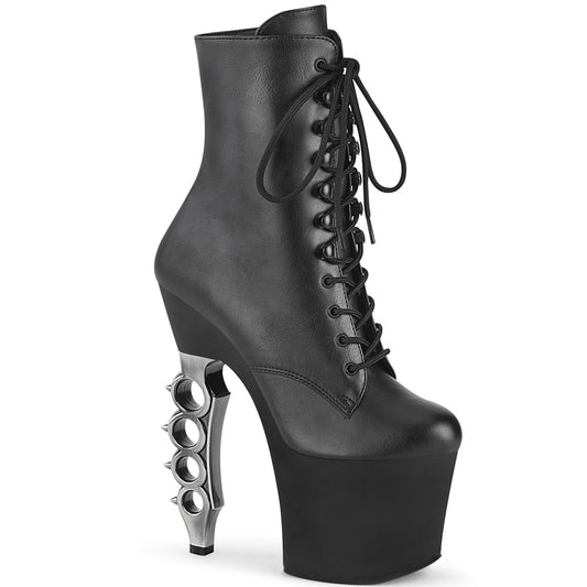 Pleaser Womens Ankle Boots IRONGRIP-1020 Blk Faux Leather/Blk Matte-Slv Brushed