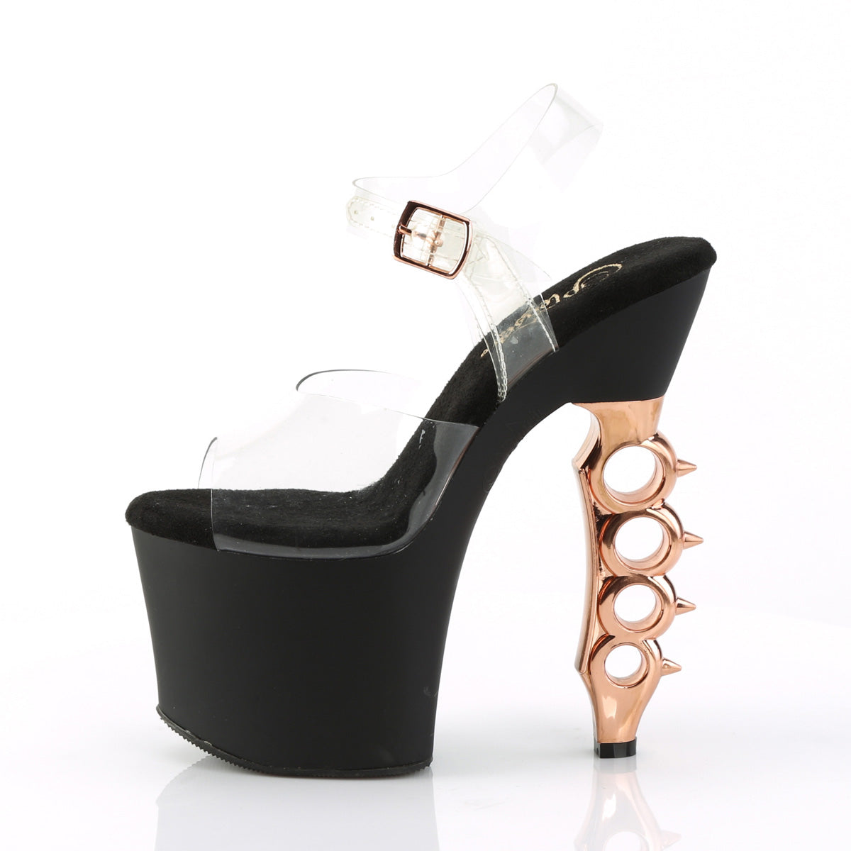 Pleaser Womens Sandals IRONGRIP-708 Clr/Blk Matte-Copper Brushed