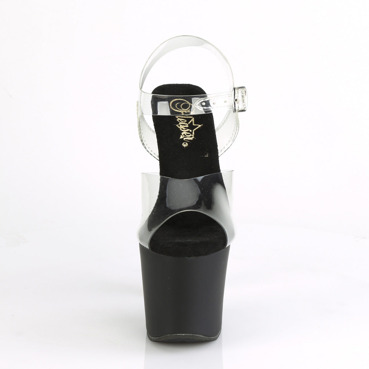 Pleaser Womens Sandals IRONGRIP-708 Clr/Blk Matte-Slv Brushed