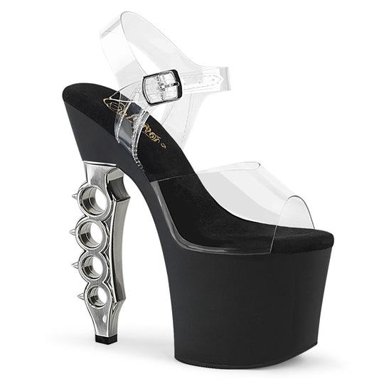Pleaser Womens Sandals IRONGRIP-708 Clr/Blk Matte-Slv Brushed