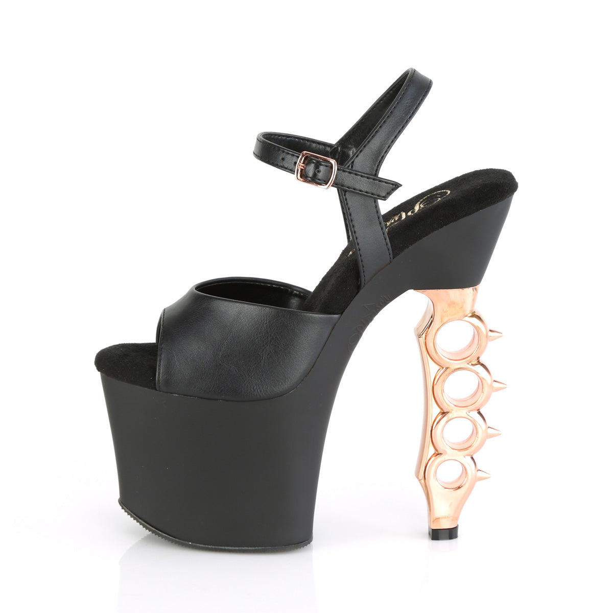 Pleaser Womens Sandals IRONGRIP-709 Blk Faux Le./Blk Matte-Copper Brushed