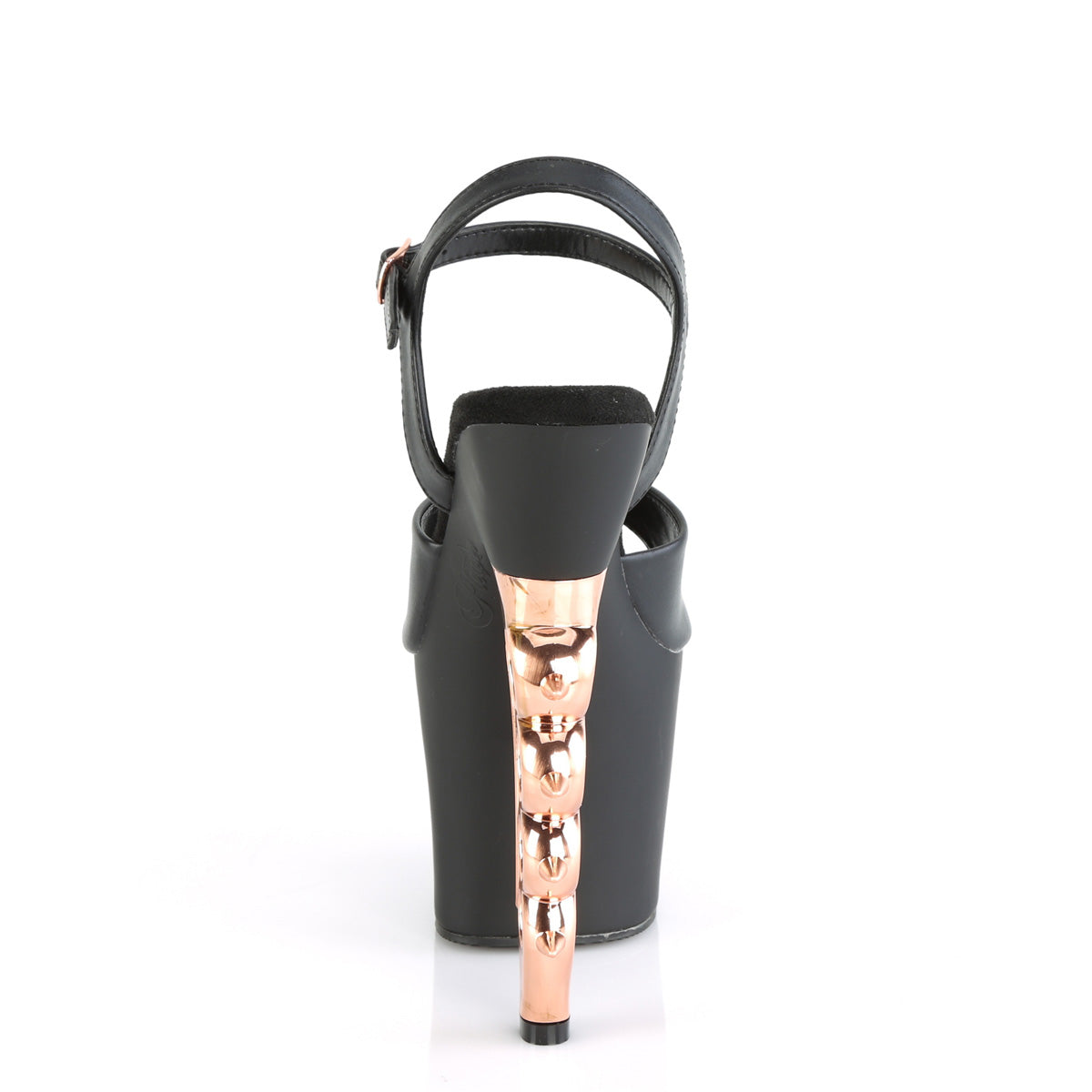 Pleaser Womens Sandals IRONGRIP-709 Blk Faux Le./Blk Matte-Copper Brushed