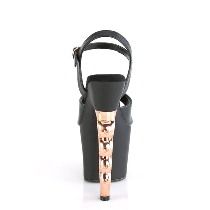 Pleaser Womens Sandals IRONGRIP-709 Blk Faux Le./Blk Matte-Copper Brushed