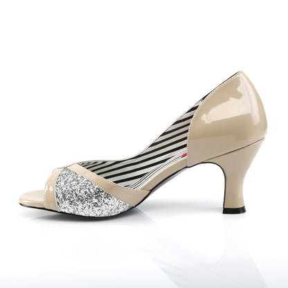 Pleaser Pink Label Womens Pumps JENNA-03 Cream Pat-Silver Glitter
