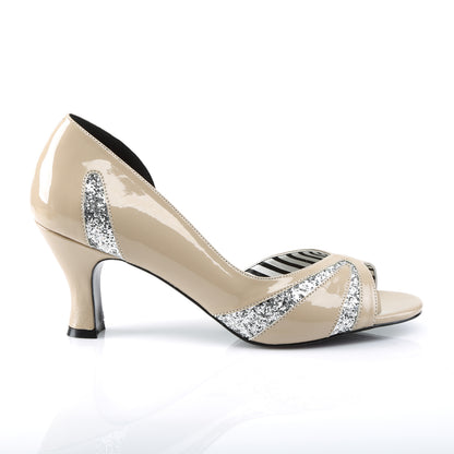 Pleaser Pink Label Womens Pumps JENNA-03 Cream Pat-Silver Glitter