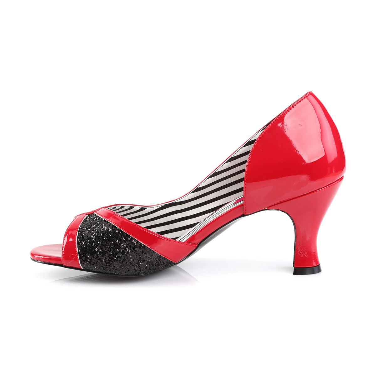 Pleaser Pink Label Womens Pumps JENNA-03 Red Pat-Blk Glitter