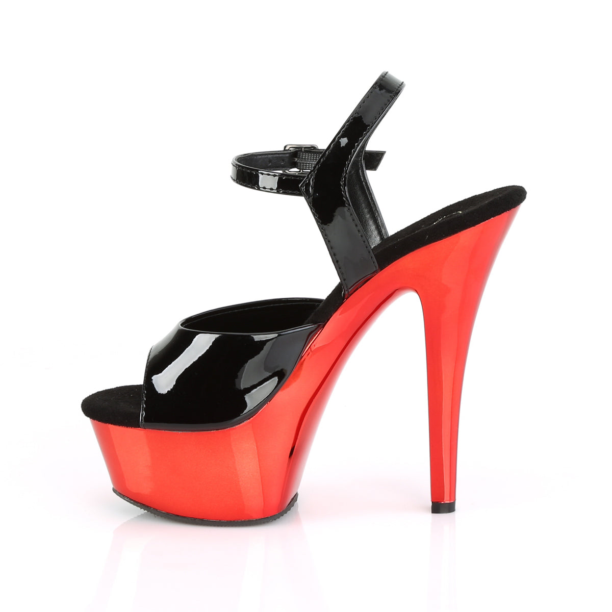Pleaser Womens Sandals KISS-209 Blk Pat/Red Chrome