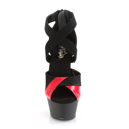 Pleaser Womens Sandals KISS-221 Blk Nubuck-Red Pat/Blk Matte-Red