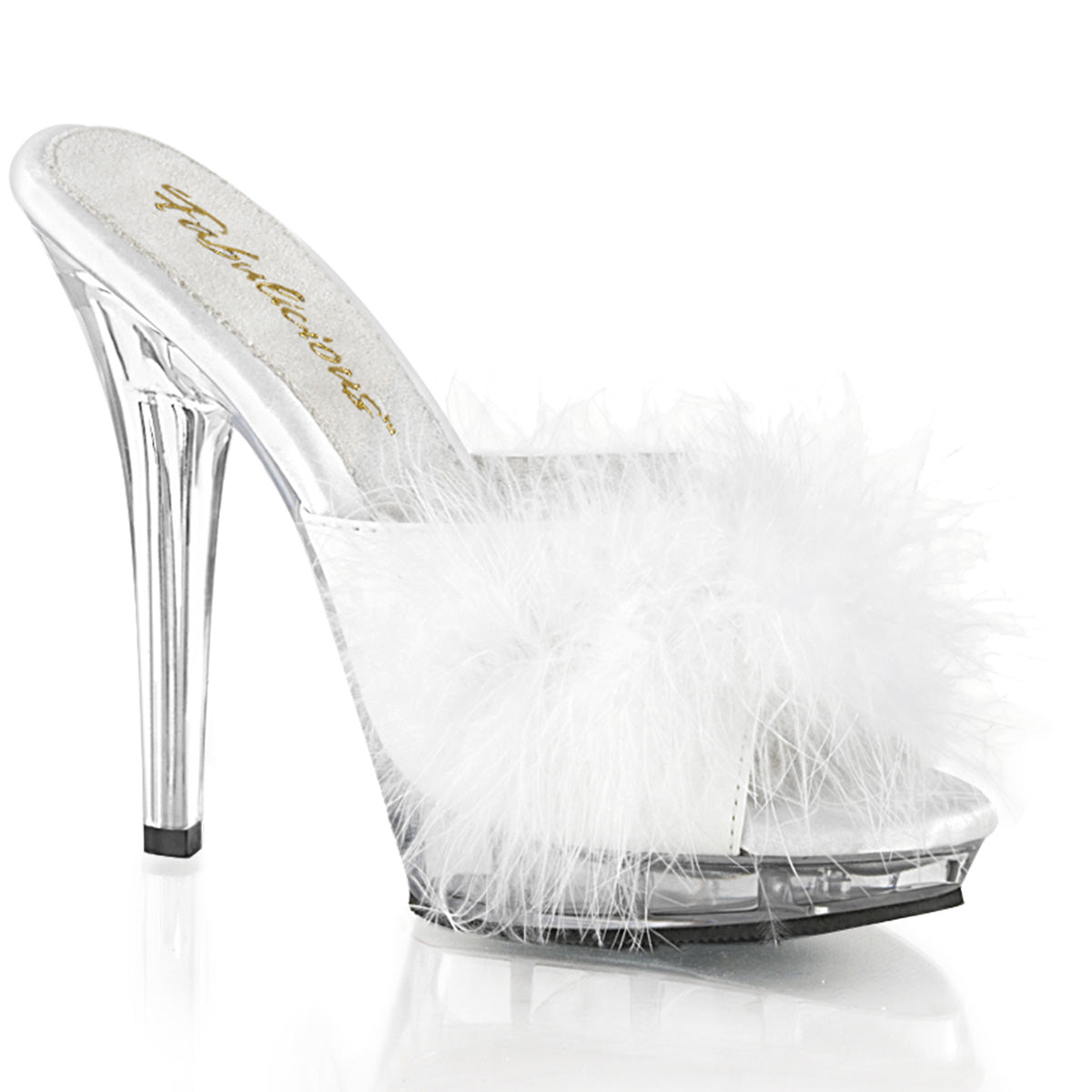 Fabulicious Womens Sandals LIP-101-8 Wht Satin-Fur/Clr