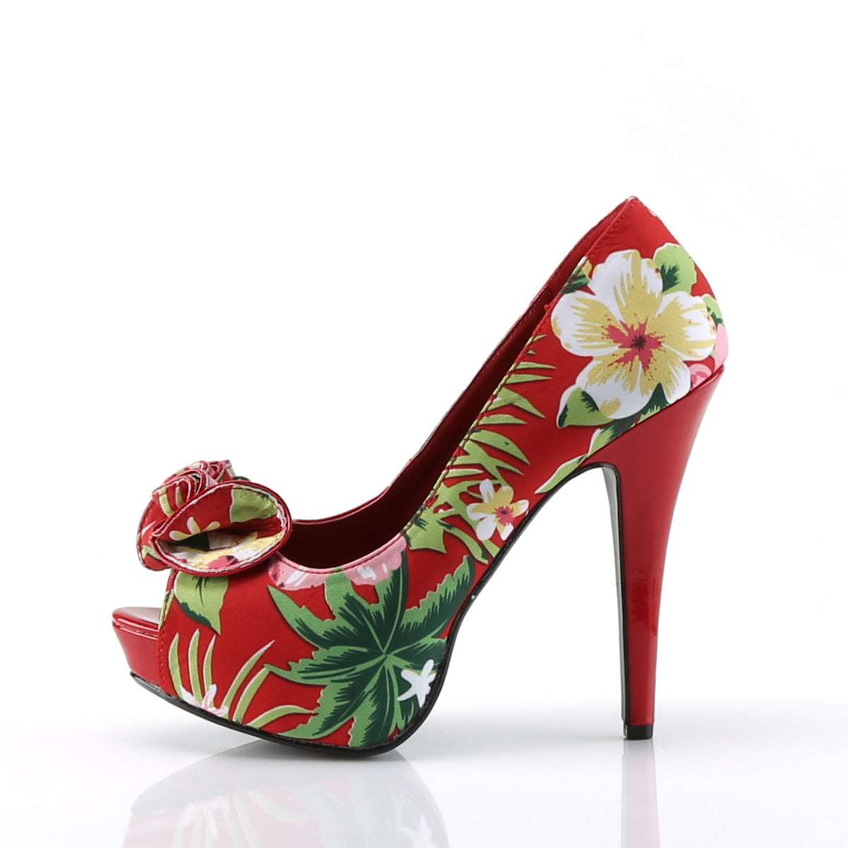 Pin Up Couture Womens Pumps LOLITA-11 Red Floral Print Fabric
