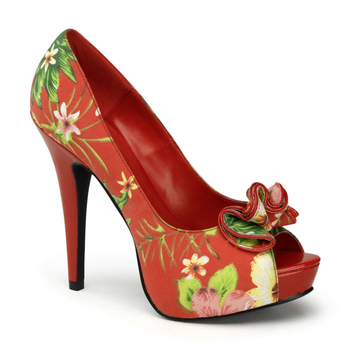 Pin Up Couture Womens Pumps LOLITA-11 Red Floral Print Fabric