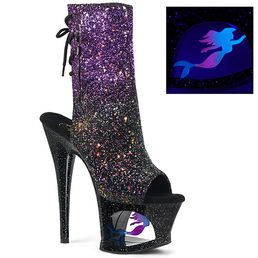 Pleaser Womens Ankle Boots MOON-1018MER Purple-Blk Ombre Glitter/Blk