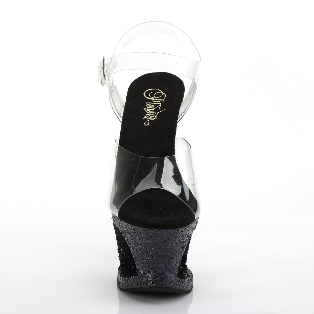Pleaser Womens Sandals MOON-708LG Clr/Blk Multi Glitter