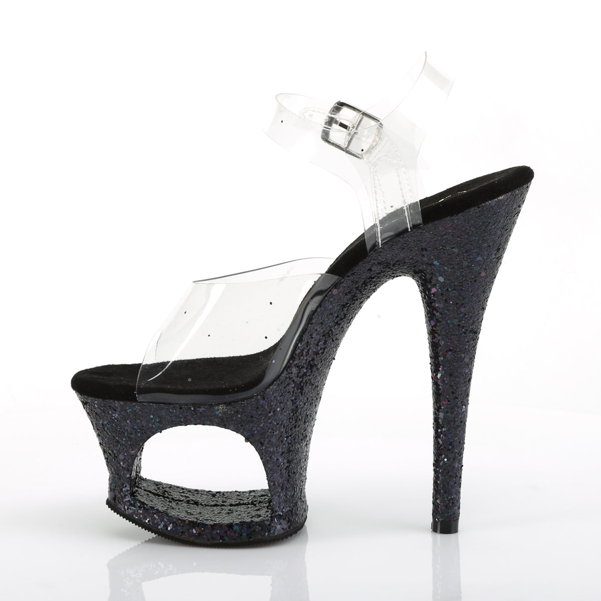 Pleaser Womens Sandals MOON-708LG Clr/Blk Multi Glitter