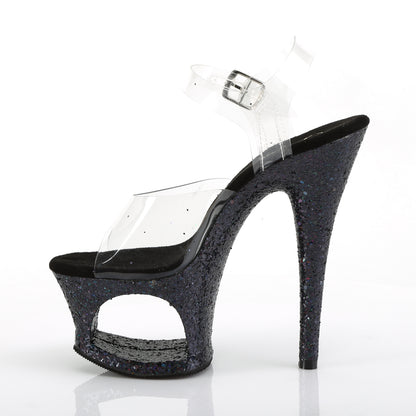 Pleaser Womens Sandals MOON-708LG Clr/Blk Multi Glitter