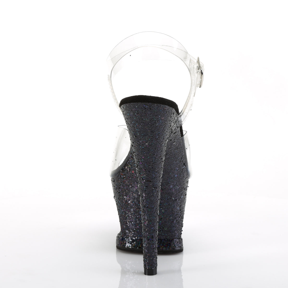 Pleaser Womens Sandals MOON-708LG Clr/Blk Multi Glitter