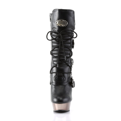 DemoniaCult Womens Boots MUERTO-1026 Blk Vegan Leather/Pewter Chrome