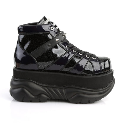 DemoniaCult Mens Boots NEPTUNE-100 Blk Glitter-Silver/Vegan Leather