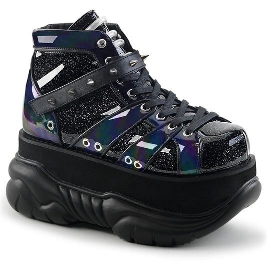 DemoniaCult Mens Boots NEPTUNE-100 Blk Glitter-Silver/Vegan Leather
